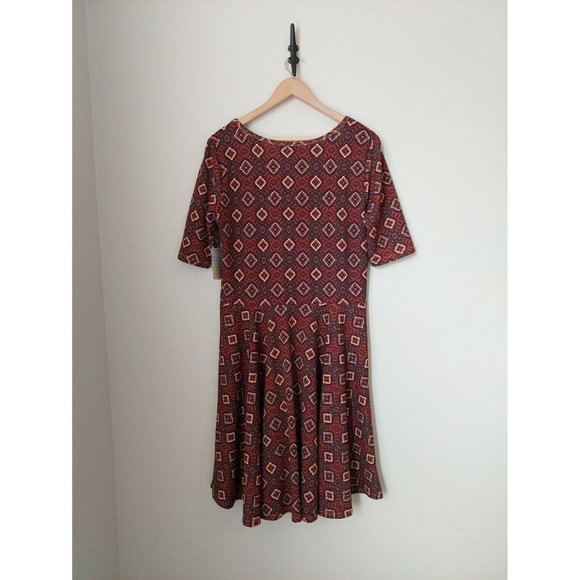 NWT 3XL Lularoe Nicole Dress- Fall Color Geometric Print Fit & Flare Stretch - Picture 3 of 7